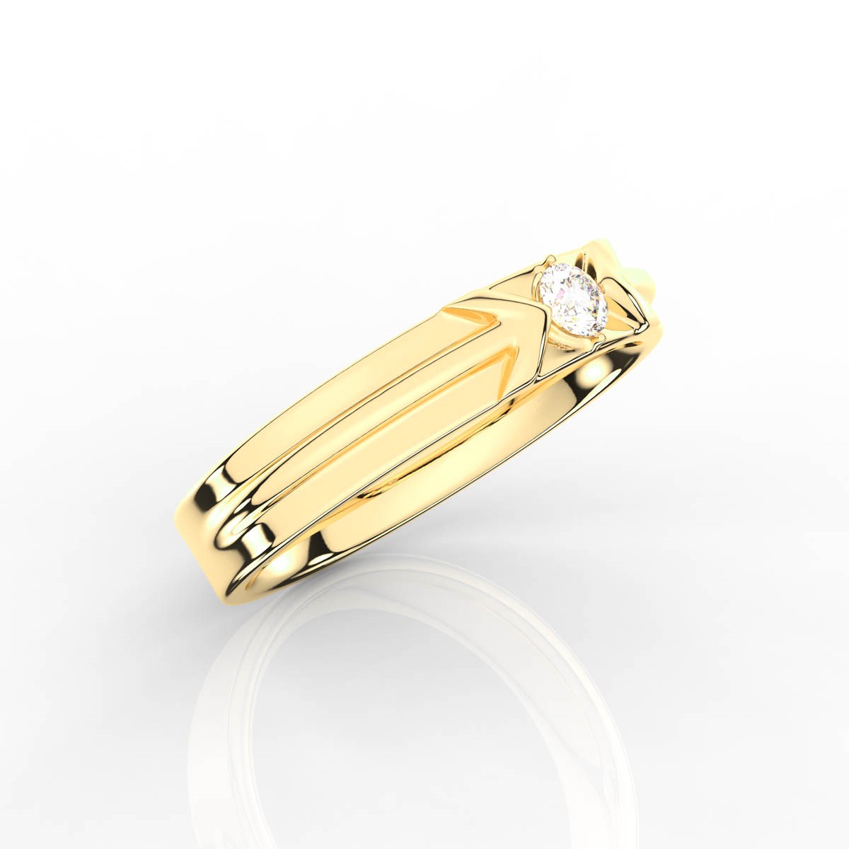 Stylish Solitaire Round Stone Mens Band with Pointing Arrows
