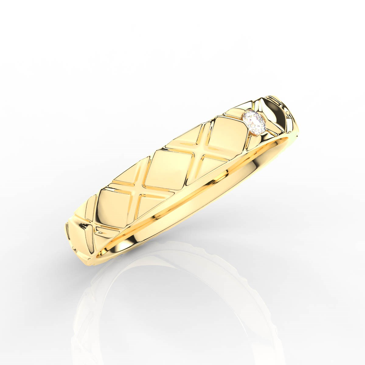 Round Solitaire Diamond Mens Band with X Pattern