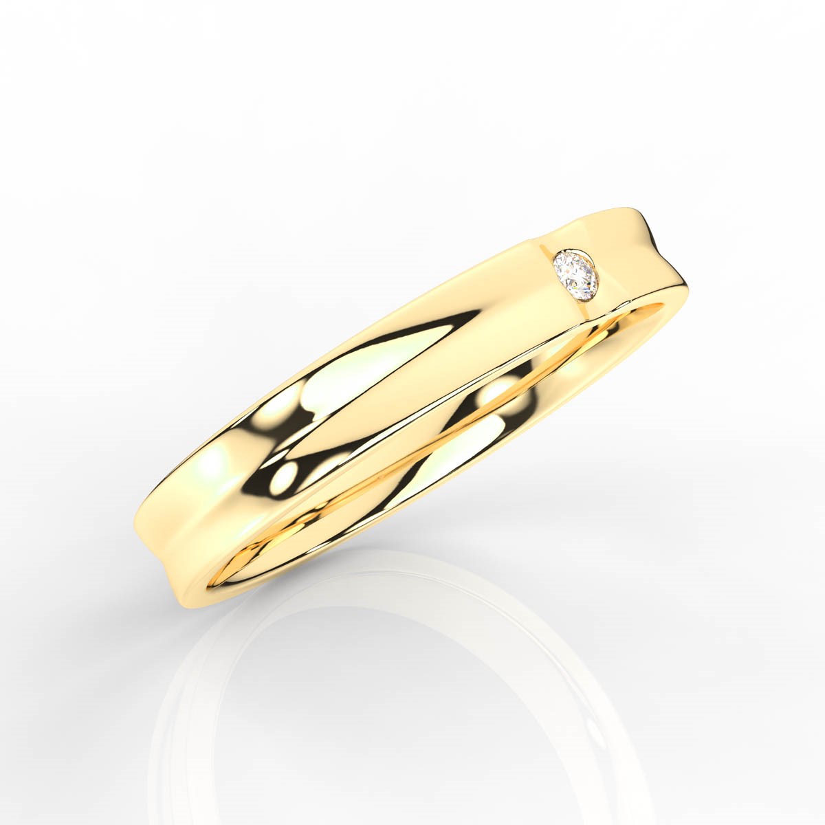 Concave Solitaire Round Diamond Mens Band with a Slight Line