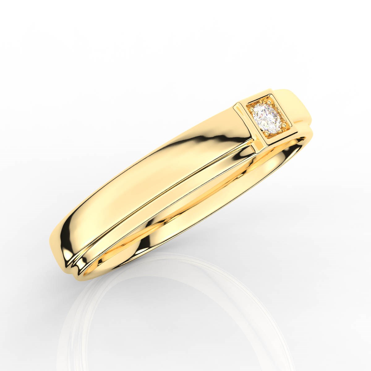 Single Step Edge Round Solitaire Diamond Mens Band