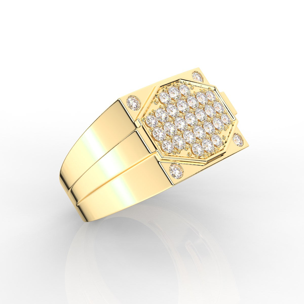 Fabulous Round Cut Mens Diamond Cluster Ring in a Prong and Flush Setting