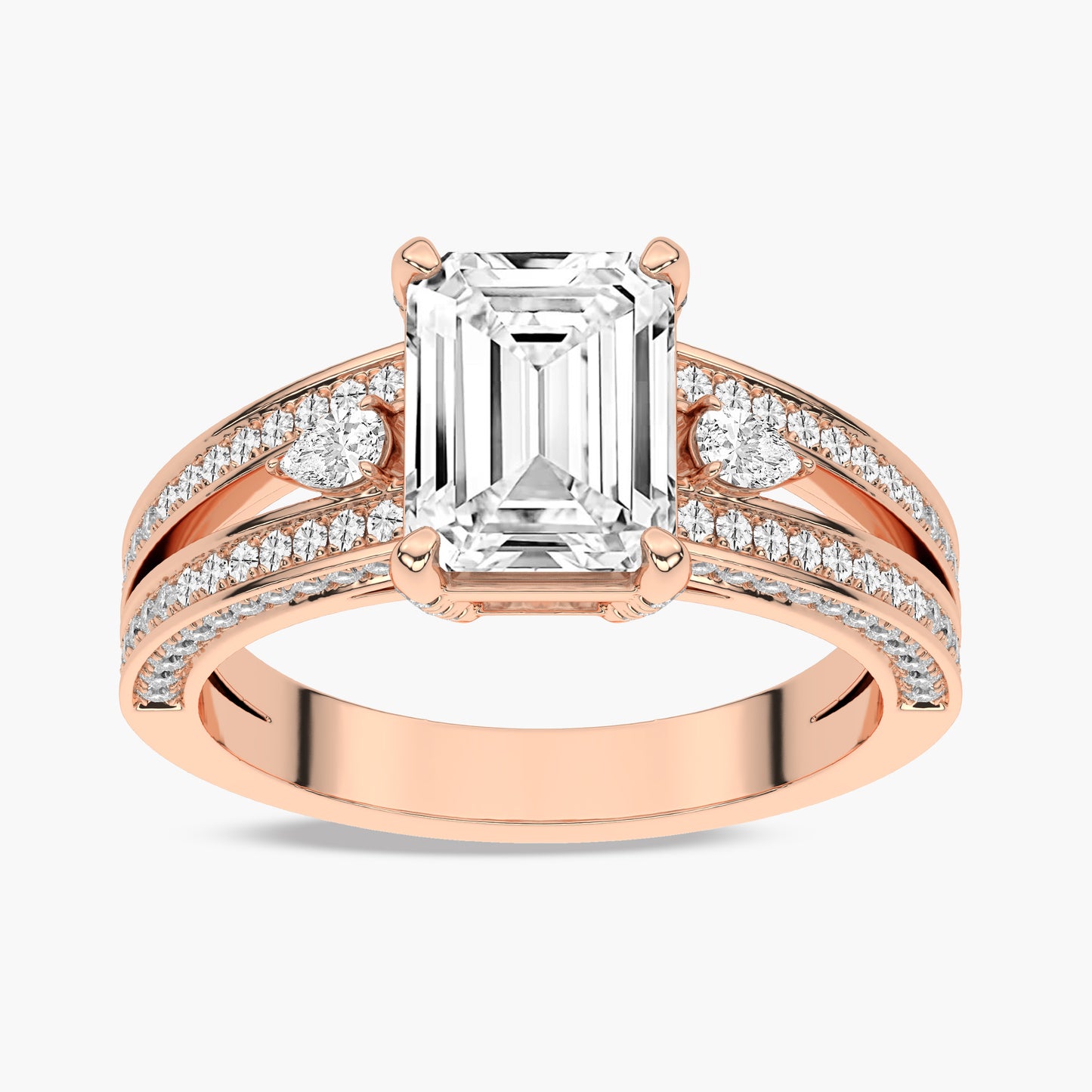 Rose Diamond Split Shank Side Stone Engagement Ring