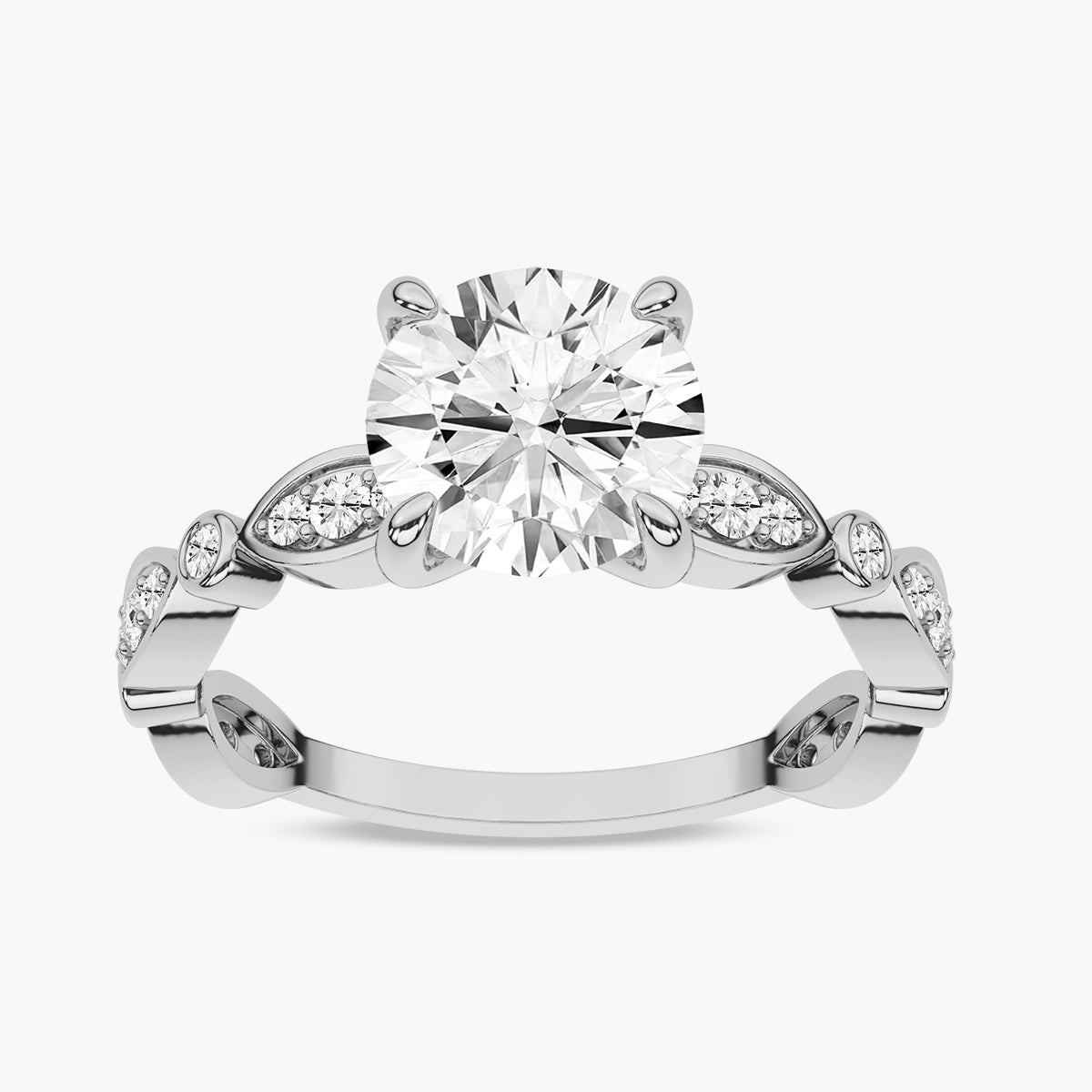 Diamond Engagement Ring with Marquise Shape Side Accents