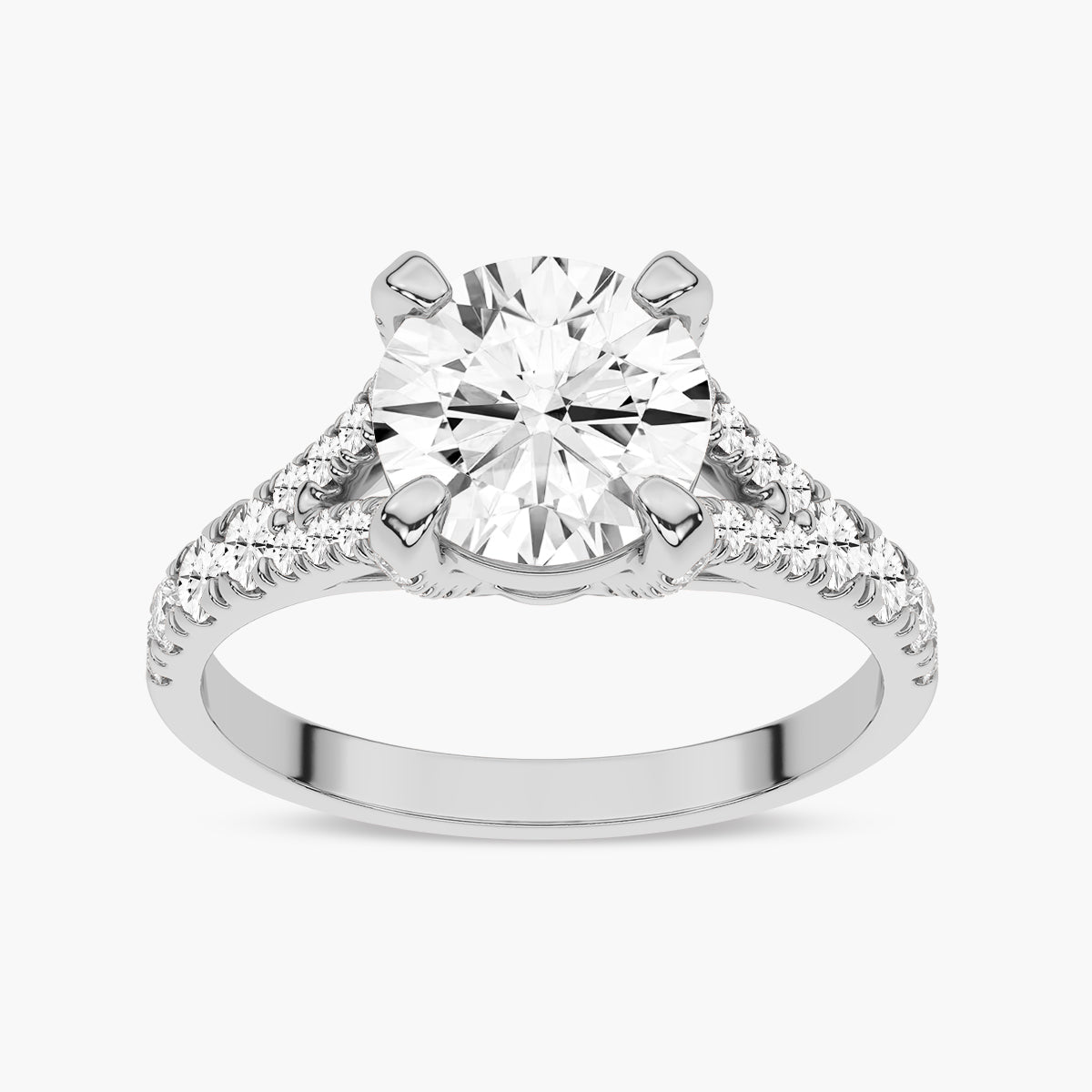 Fancy Diamond Split Shank Side Stone Engagement Ring