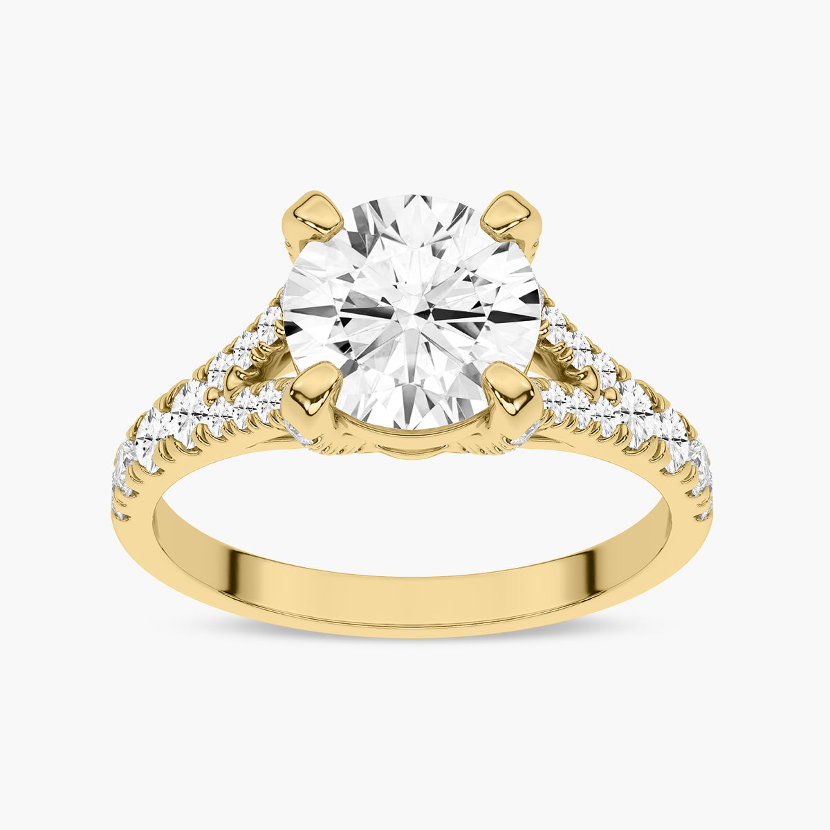 Fancy Diamond Split Shank Side Stone Engagement Ring