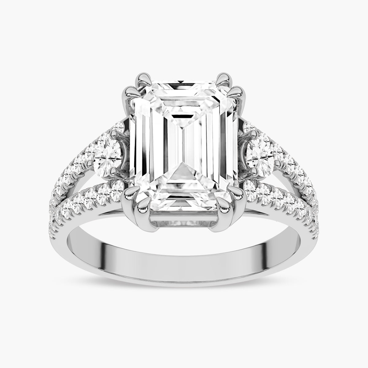 Fancy Diamond Split Shank Side Stone Engagement Ring