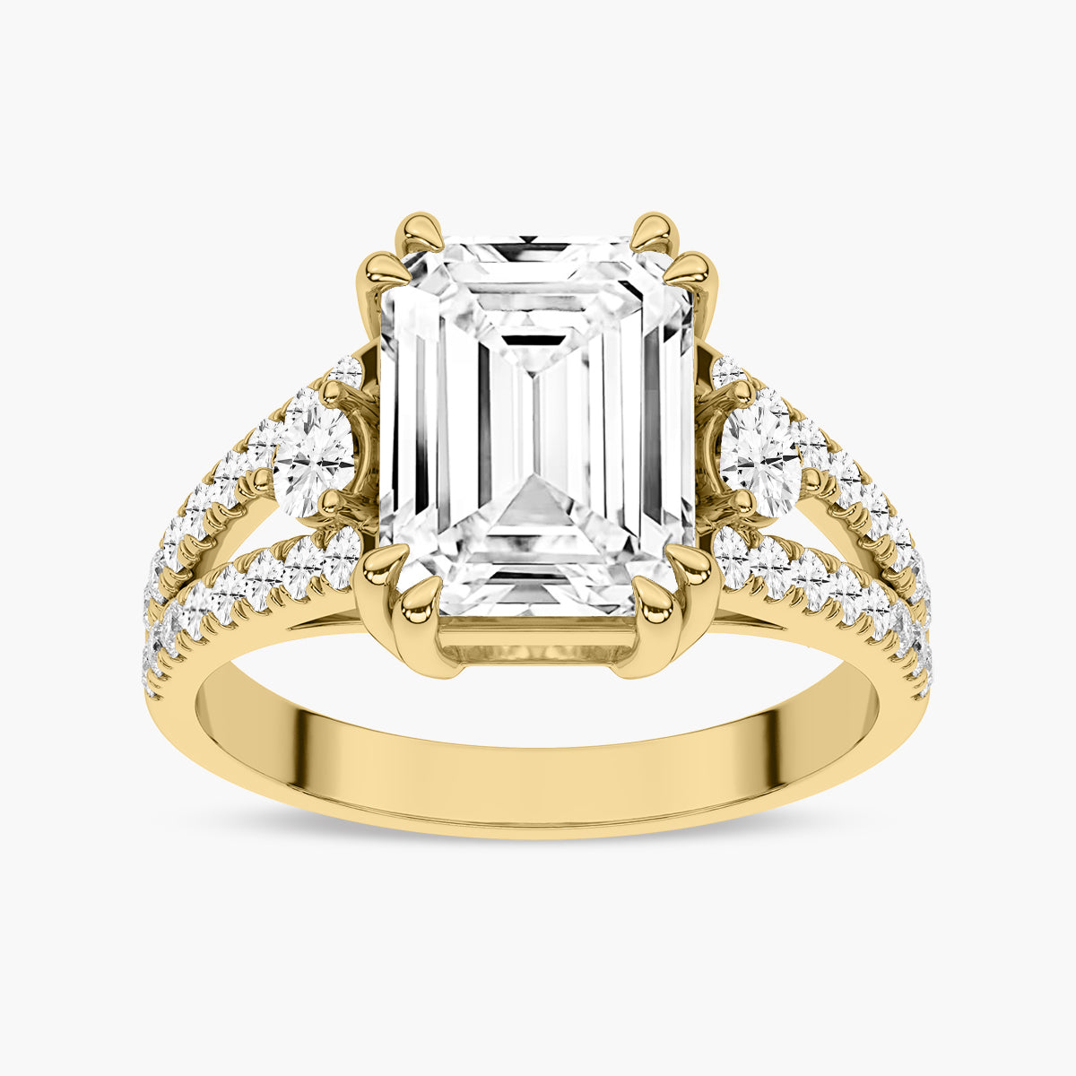 Fancy Diamond Split Shank Side Stone Engagement Ring