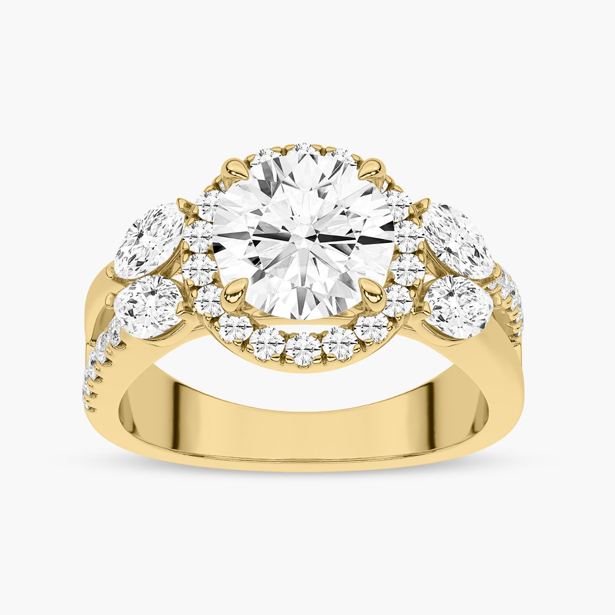 Diamond Halo Engagement Ring with side accents