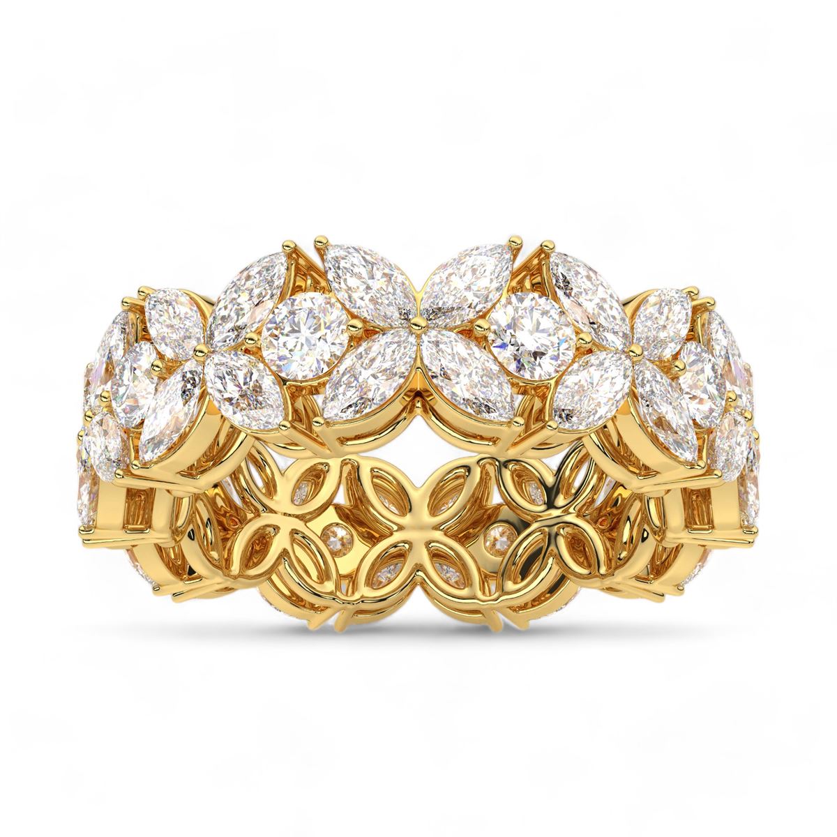 Floral Marquise and Round Cut Diamond Band