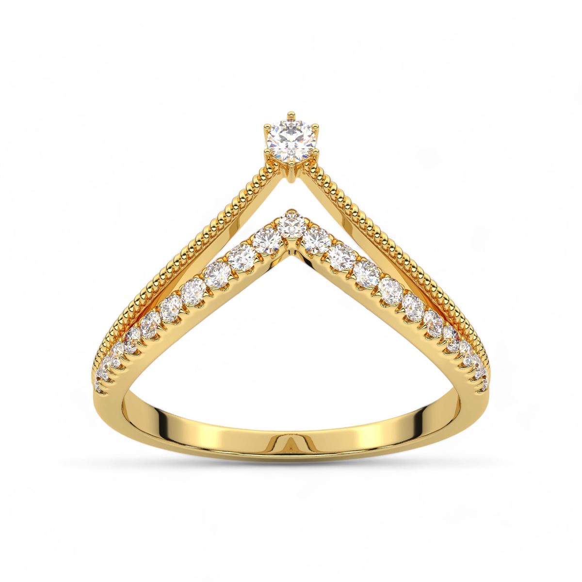 Studded Solitaire Chevron Ring
