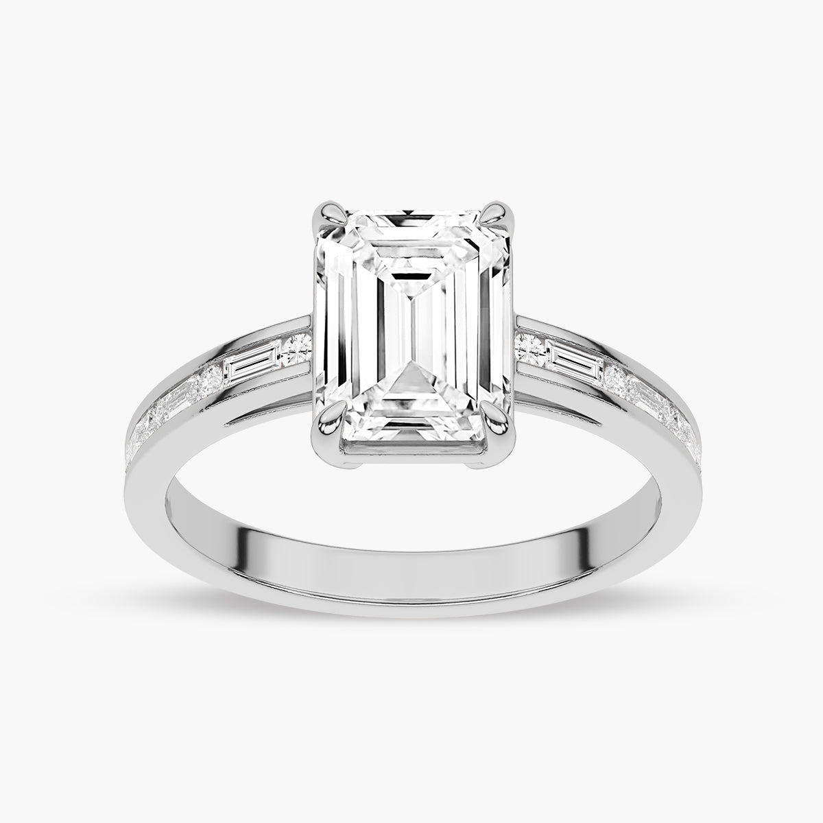 Baguette and Princess Side Stone Diamond Engagement Ring