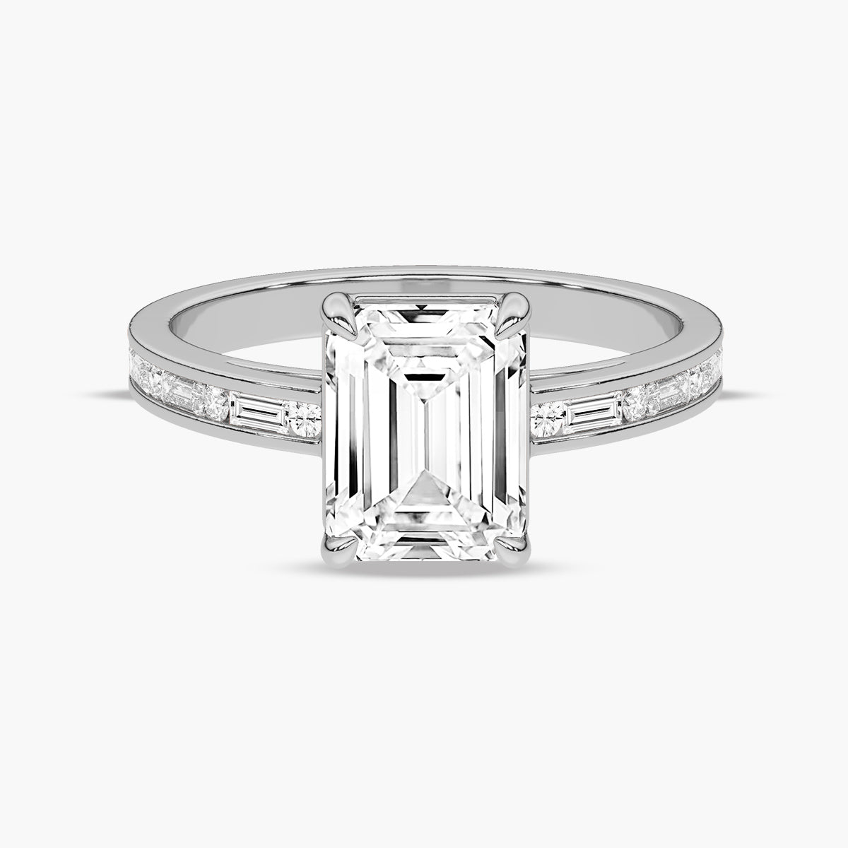 Baguette and Princess Side Stone Diamond Engagement Ring