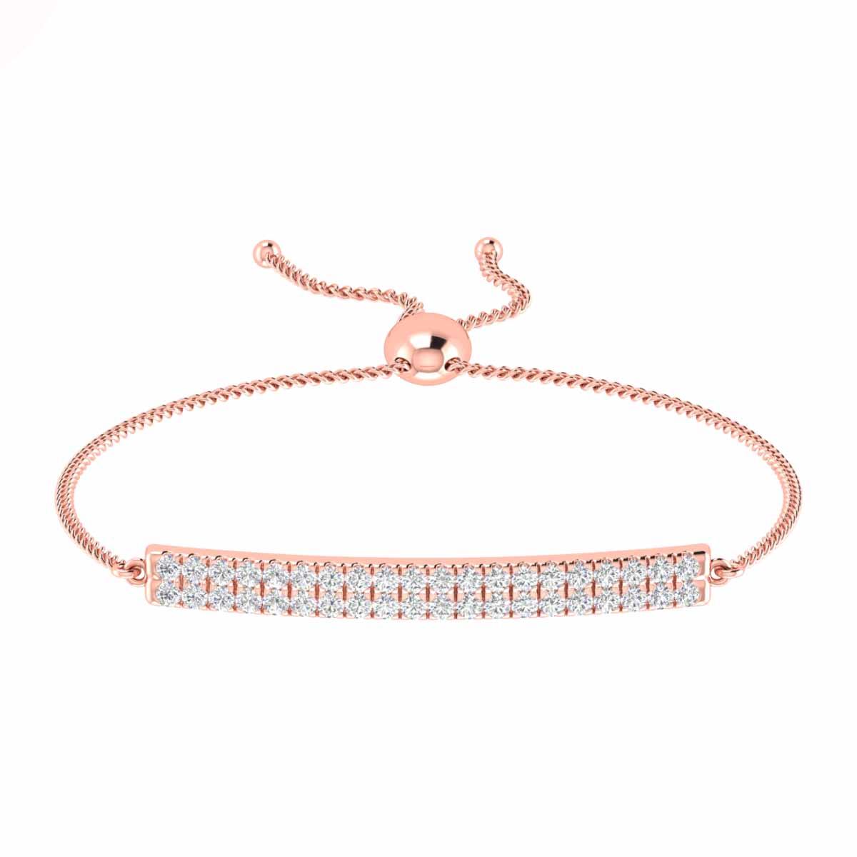 Arresting Two Row Round Cut Split U Cut Pave Set Diamond Bolo Bracelet