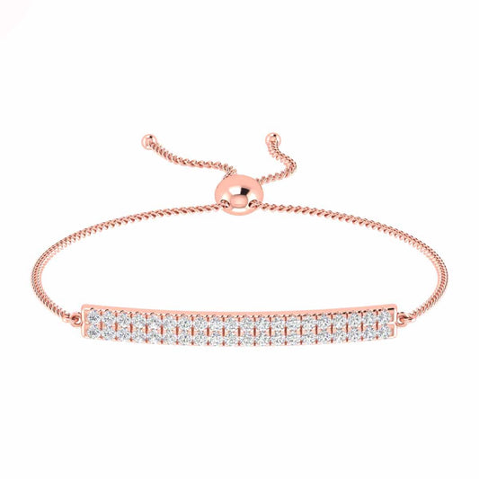 Arresting Two Row Round Cut Split U Cut Pave Set Diamond Bolo Bracelet