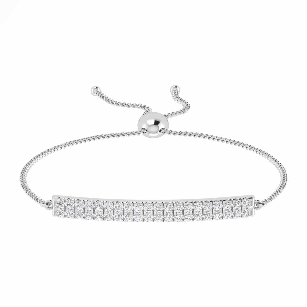 Arresting Two Row Round Cut Split U Cut Pave Set Diamond Bolo Bracelet