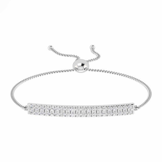 Arresting Two Row Round Cut Split U Cut Pave Set Diamond Bolo Bracelet