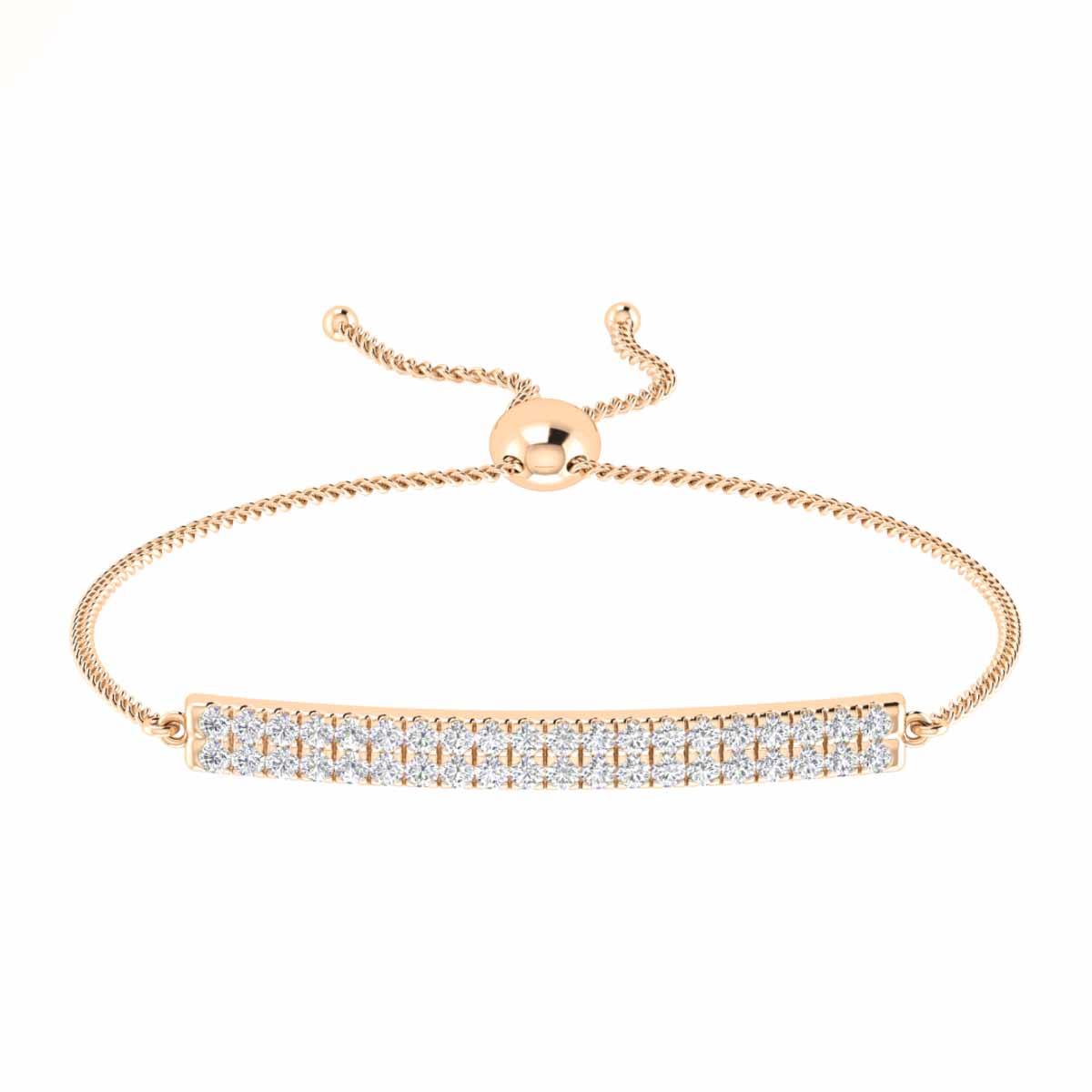Arresting Two Row Round Cut Split U Cut Pave Set Diamond Bolo Bracelet
