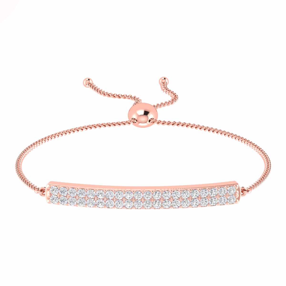 Striking Two Row Round Cut Prong Set Diamond Bolo Bracelet