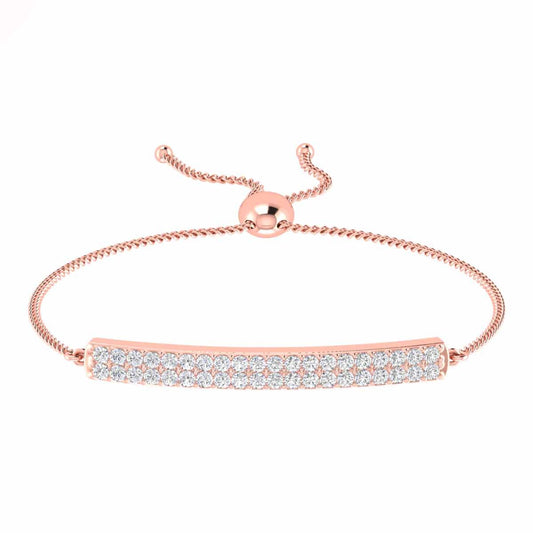 Striking Two Row Round Cut Prong Set Diamond Bolo Bracelet