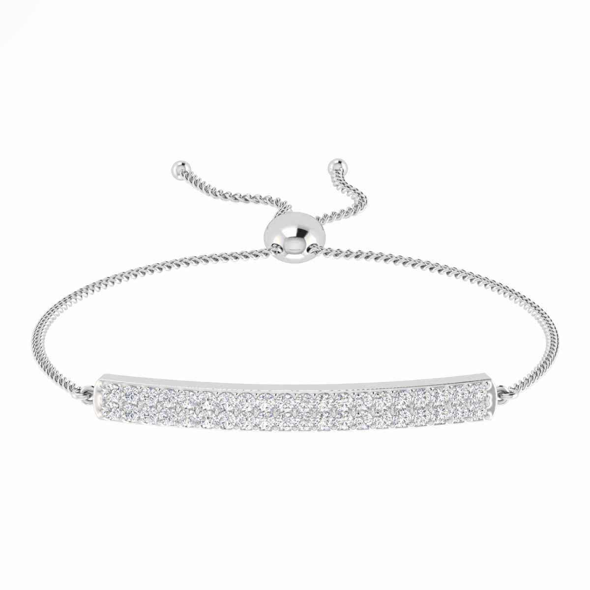 Striking Two Row Round Cut Prong Set Diamond Bolo Bracelet