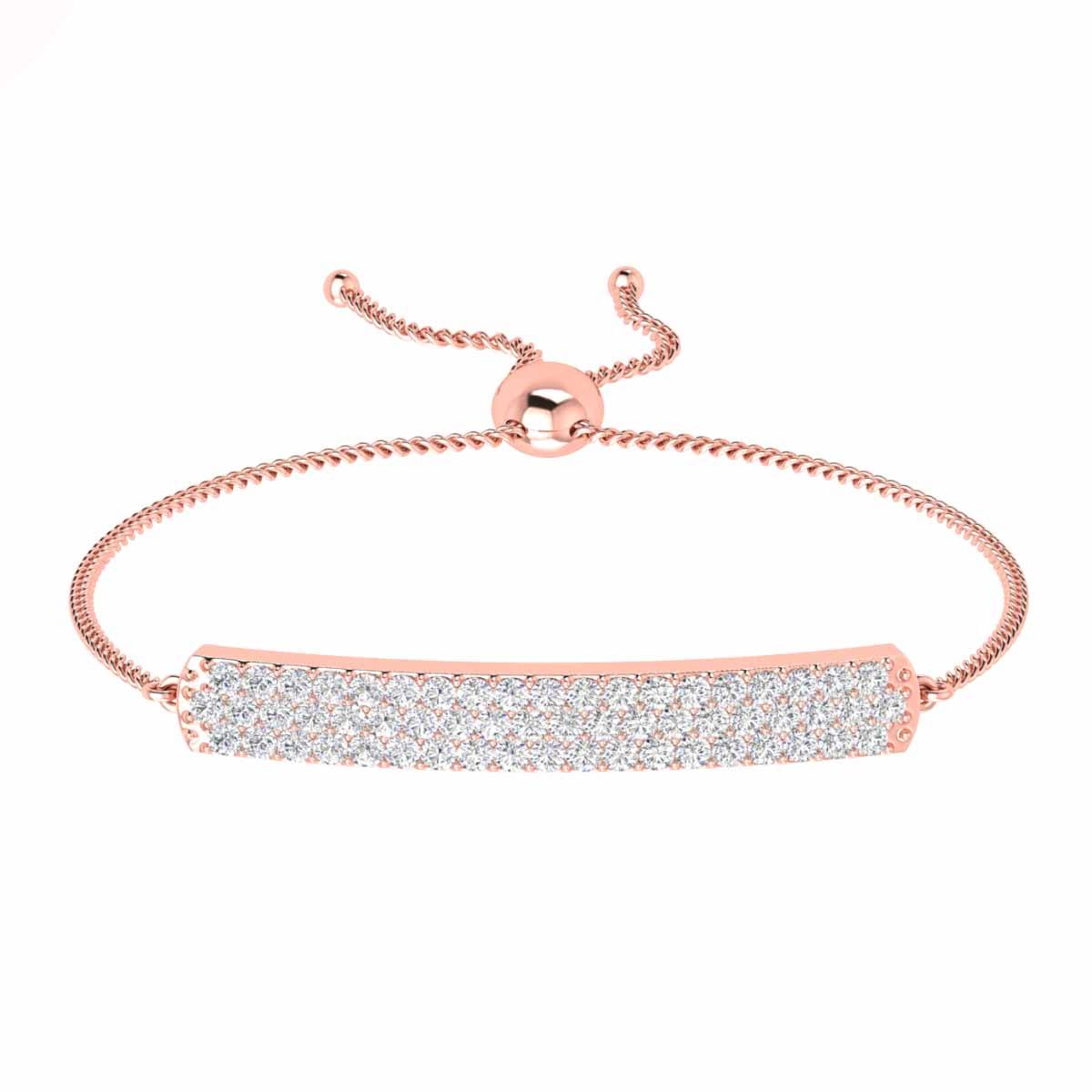 Attractive Three Row Prong Set Round Cut Diamond Bolo Bracelet