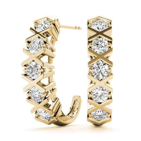 Round Lab Grown Diamond  J-Hoop Earrings