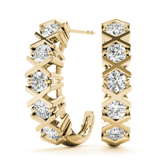 Round Lab Grown Diamond  J-Hoop Earrings