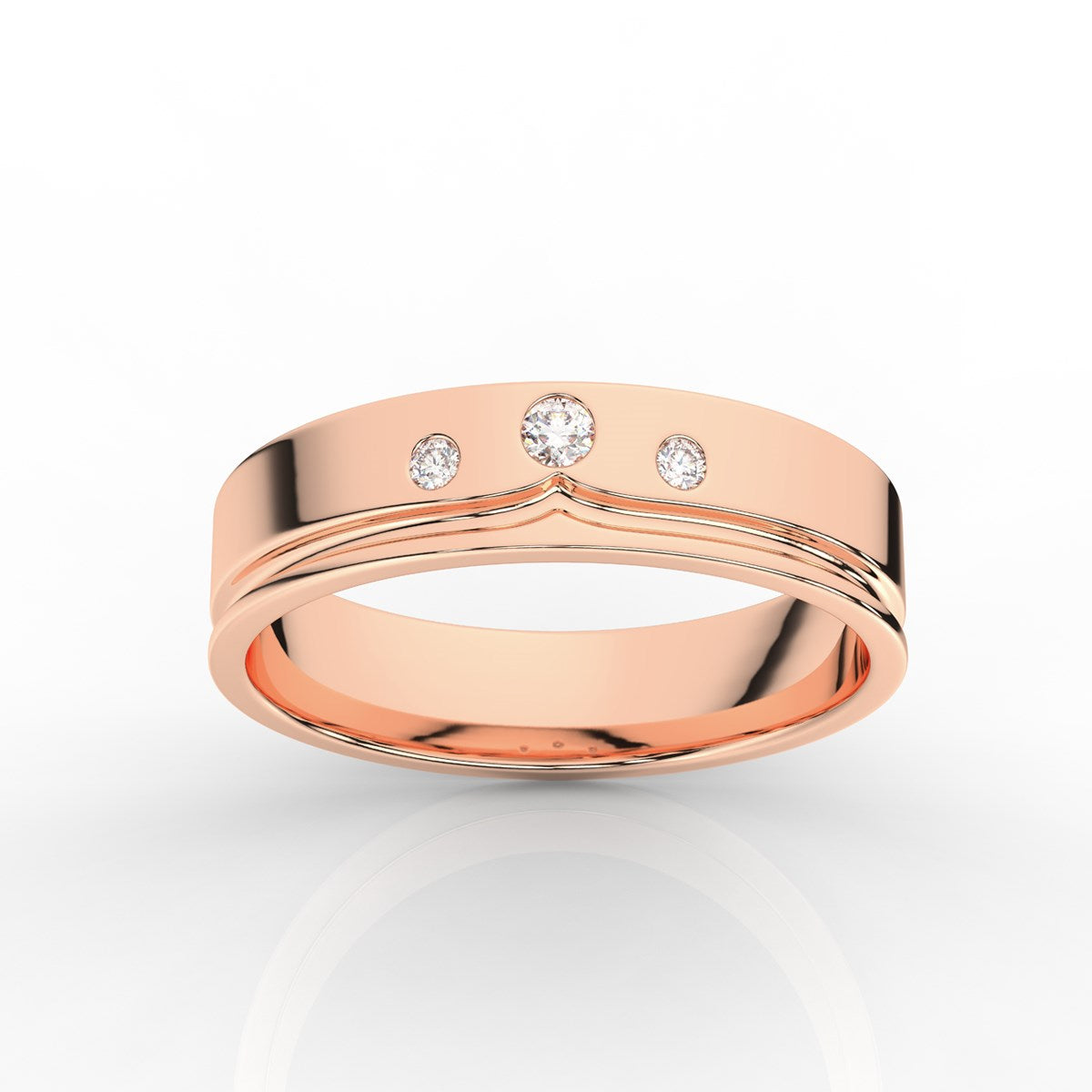 Three Round Stone Mens Band with High Finish