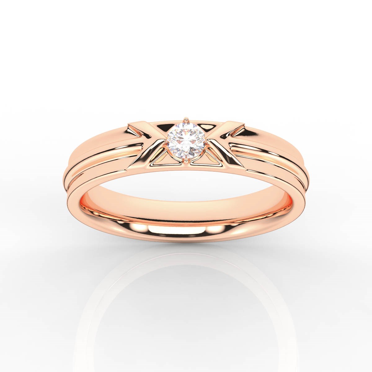Stylish Solitaire Round Stone Mens Band with Pointing Arrows