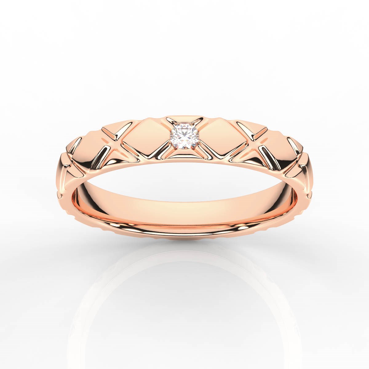Round Solitaire Diamond Mens Band with X Pattern