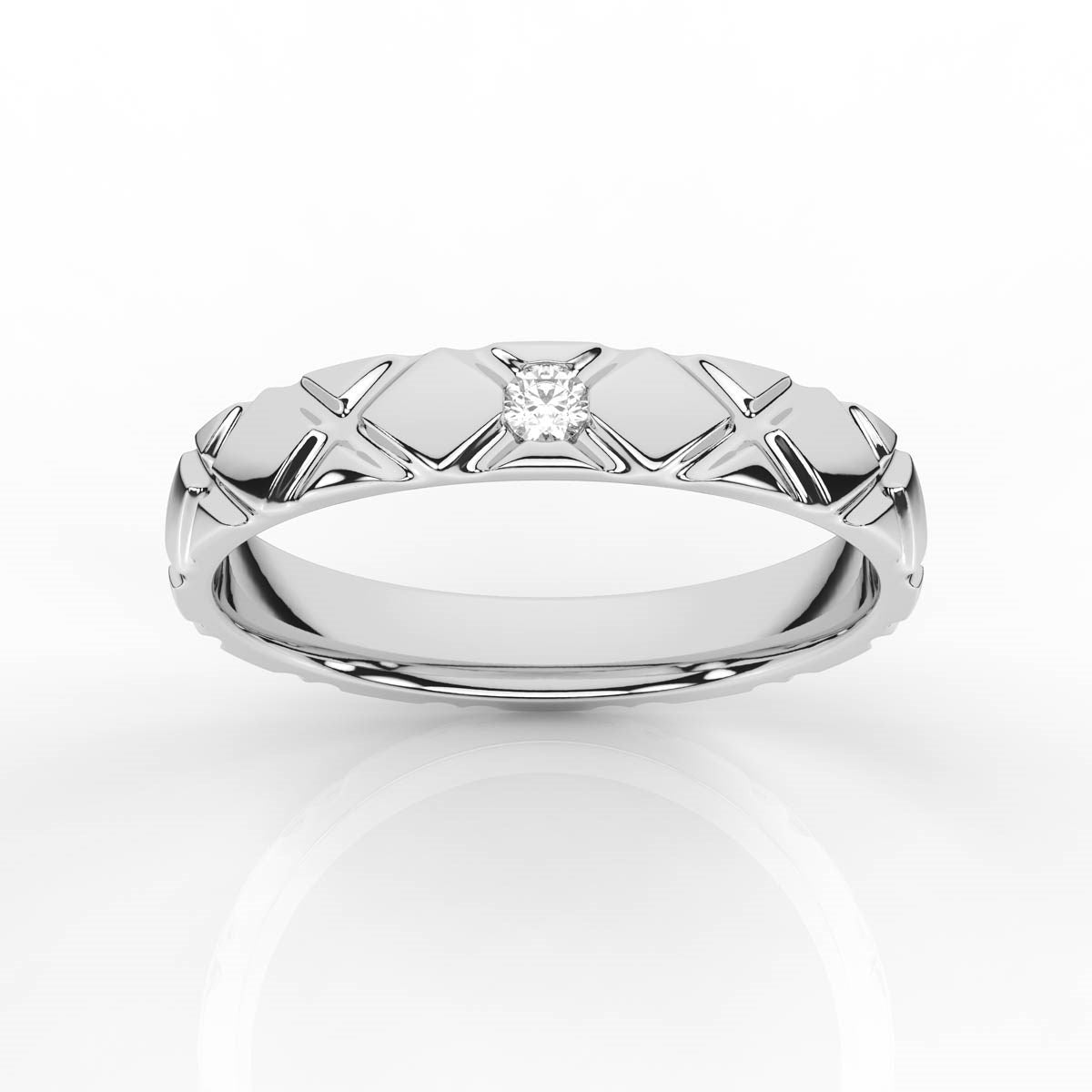 Round Solitaire Diamond Mens Band with X Pattern