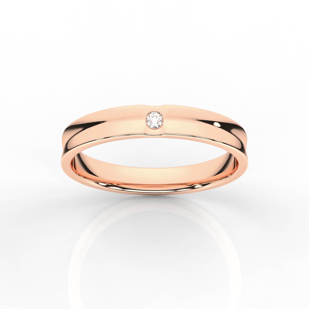 Concave Solitaire Round Diamond Mens Band with a Slight Line