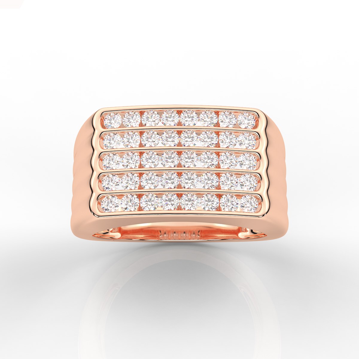 Five Row Channel Set Round Cut Diamond Mens Band