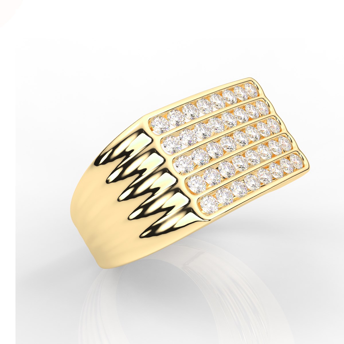 Five Row Channel Set Round Cut Diamond Mens Band