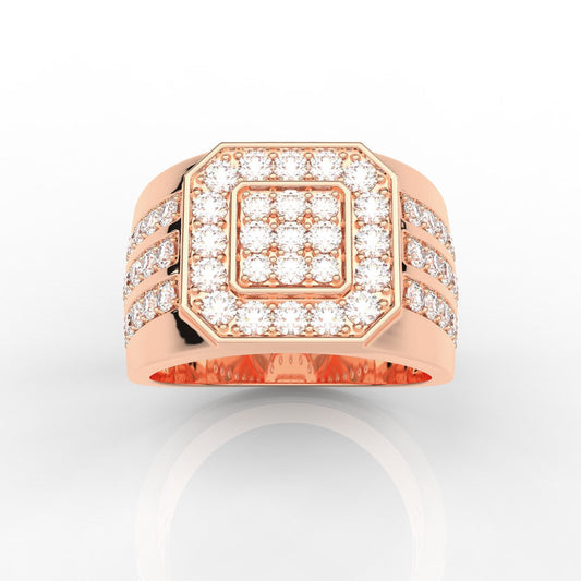 Wide Round Cut Prong Set Mens Diamond Ring with Three Row Shank