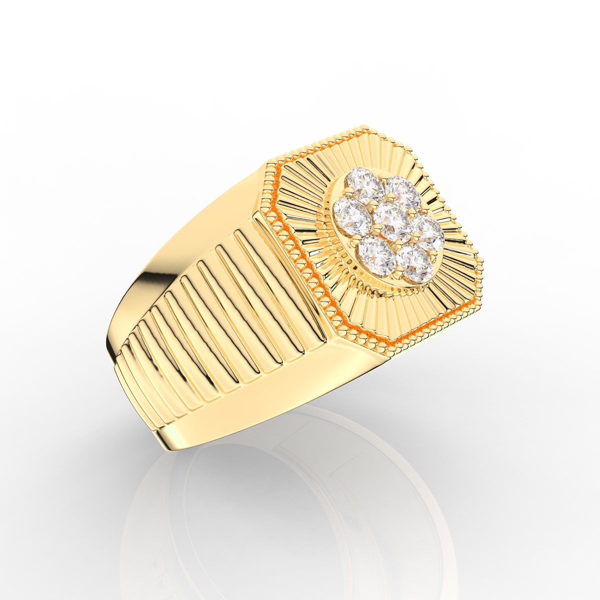 Beautiful Halo Round Cut Prong Set Mens Diamond Ring with Milgrain Detailing