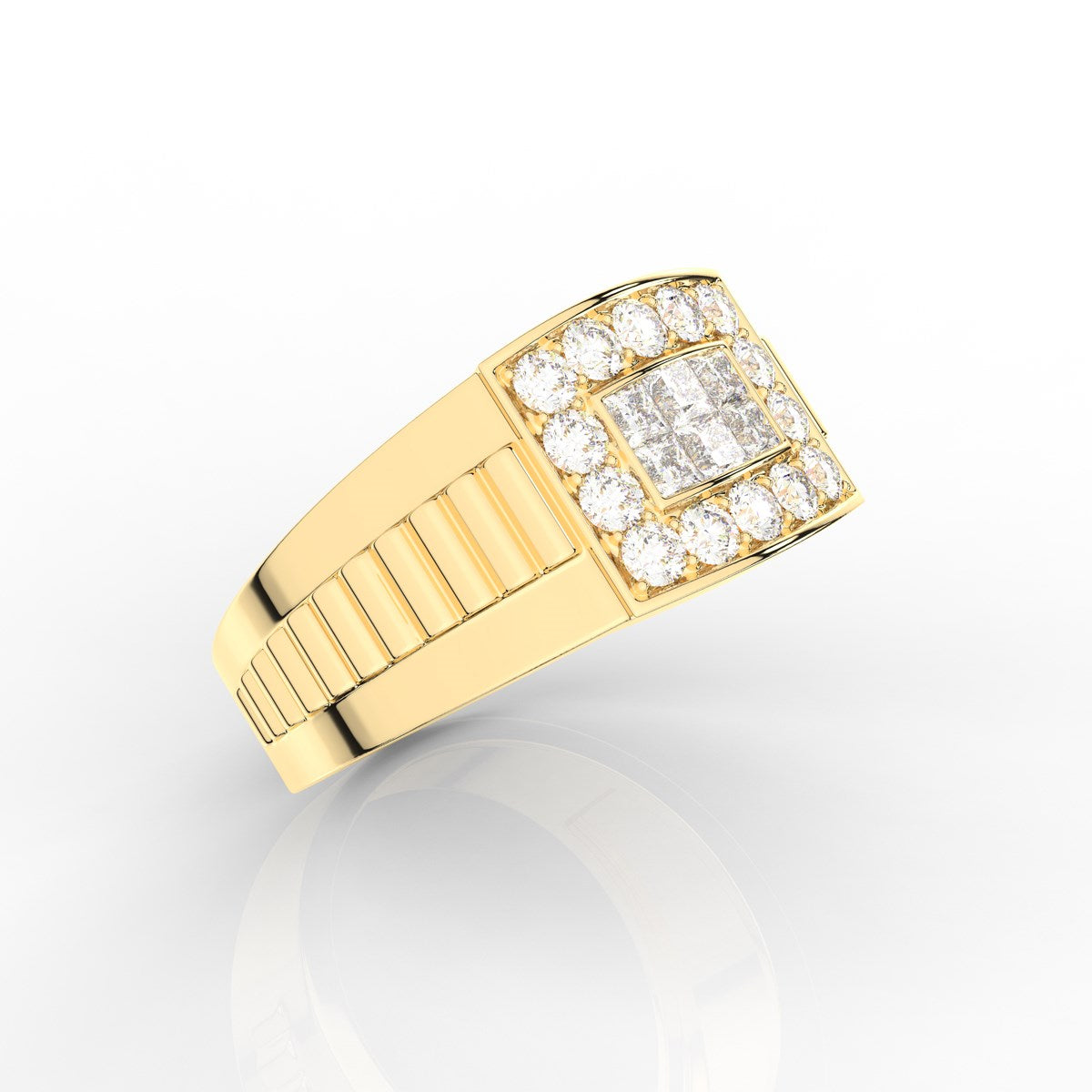 Elegant Princess and Round Cut Mens Diamond Ring in a Channel and Prong Setting