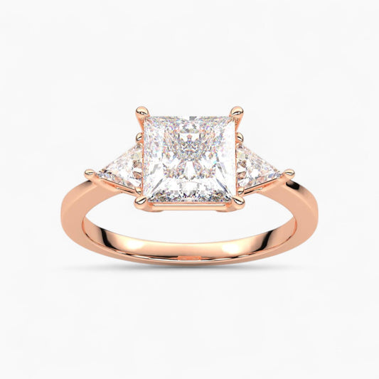 Princess Cut Three Stone with side Tringle Diamond Engagement Ring