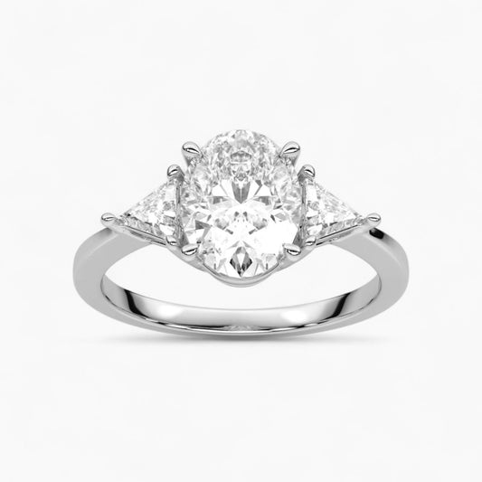 Oval Cut Three Stone with side Tringle Diamond Engagement Ring