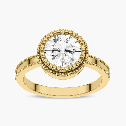 Milgrain and Bezel Set Diamond Engagement Ring