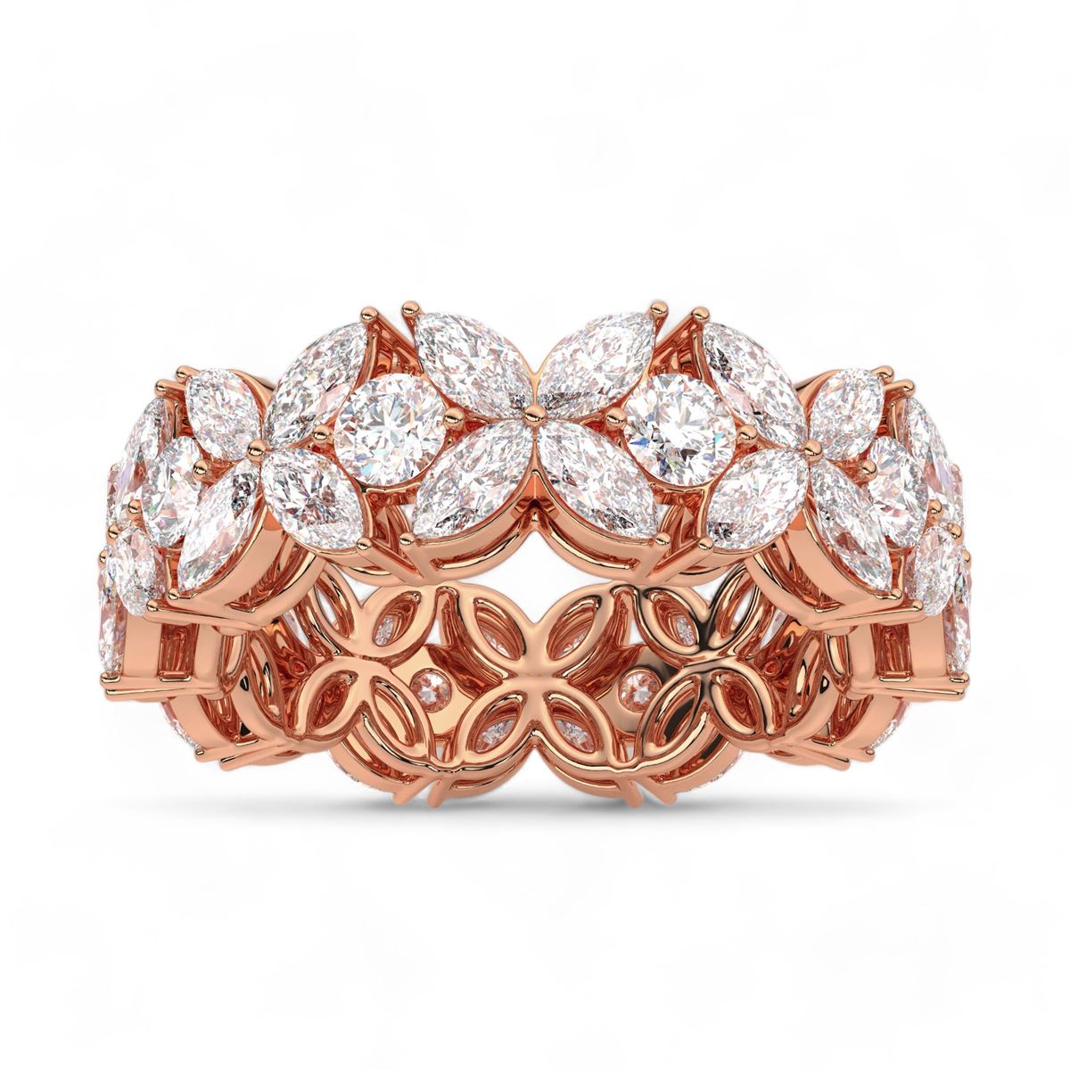 Floral Marquise and Round Cut Diamond Band