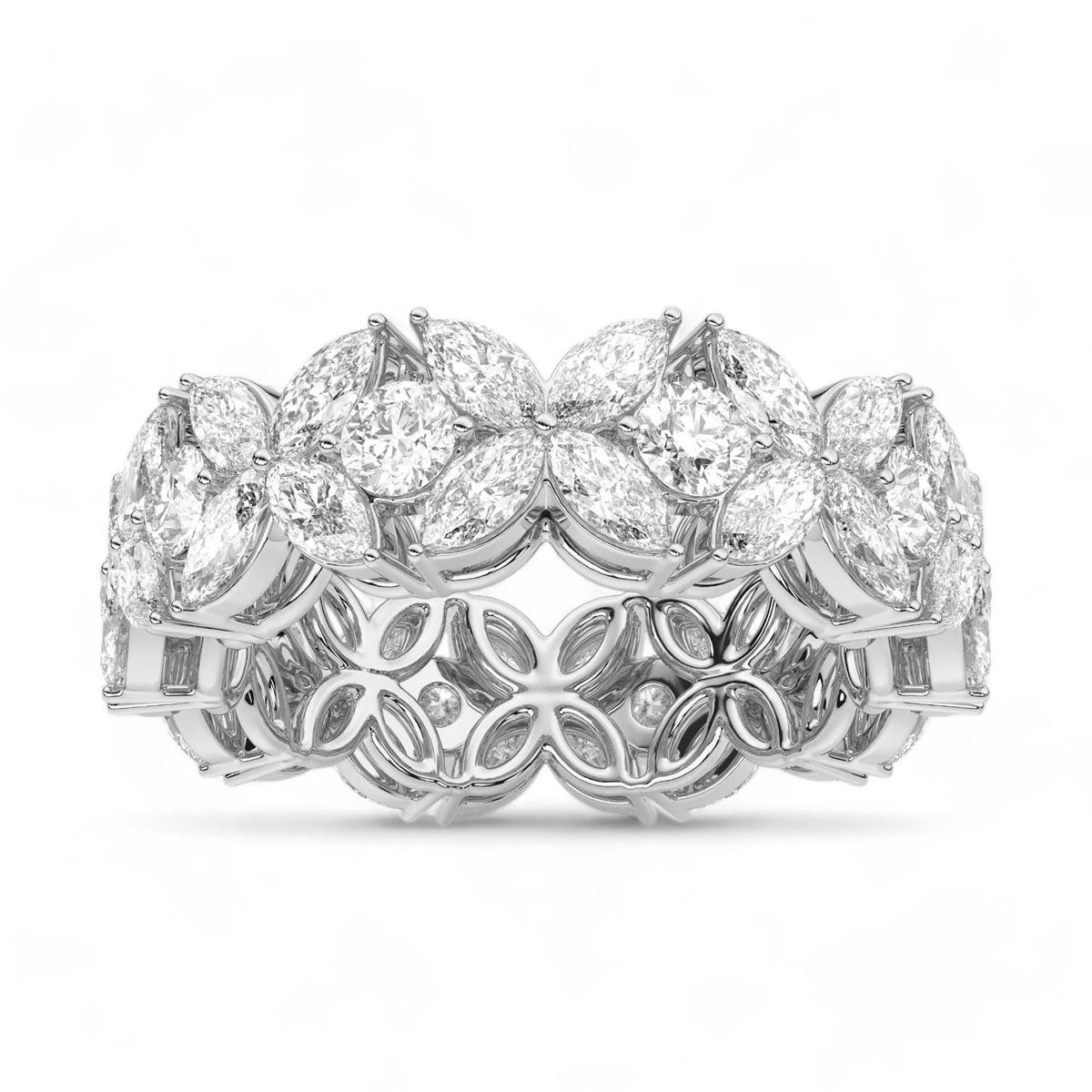 Floral Marquise and Round Cut Diamond Band