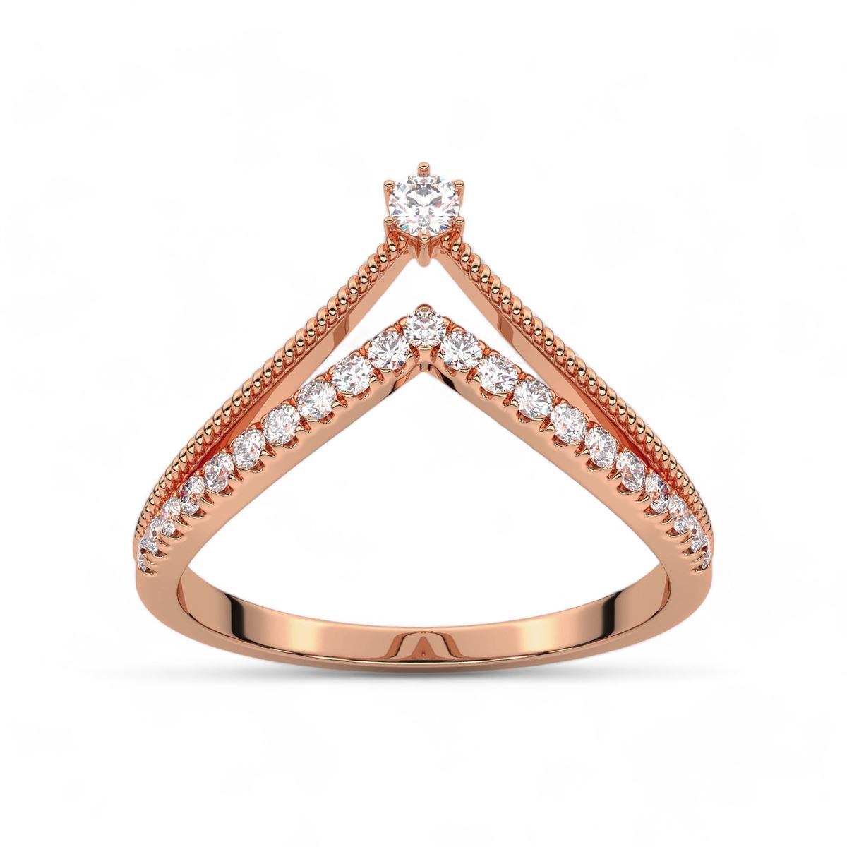 Studded Solitaire Chevron Ring